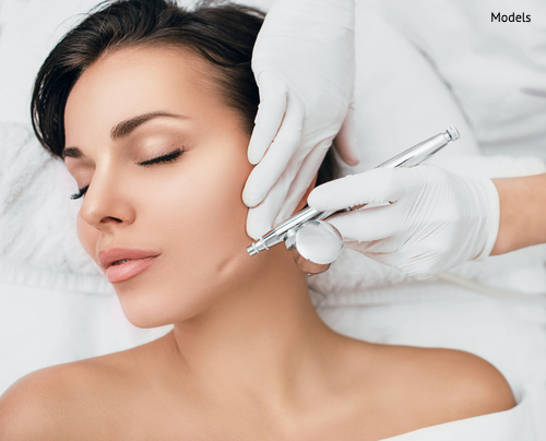 A woman about to begin her light chemical peel treatment to quickly address fine wrinkles, acne, and uneven skin tone.