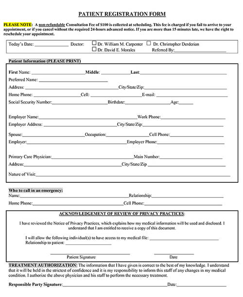 Patient intake form